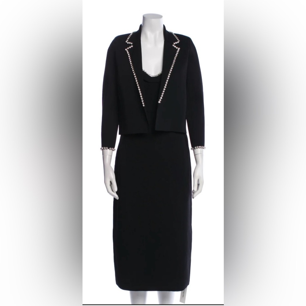 St. John Black Milano Knit with Crystal Embellishments Size 12 NWT